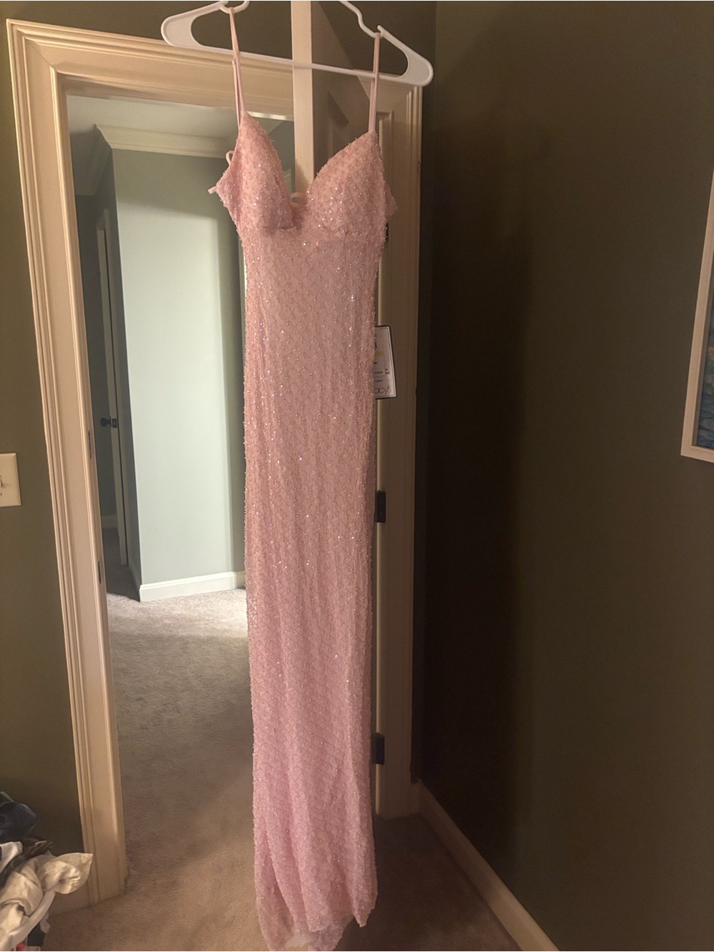 Macy's Light Pink Sequin Spaghetti Strap Maxi Dress